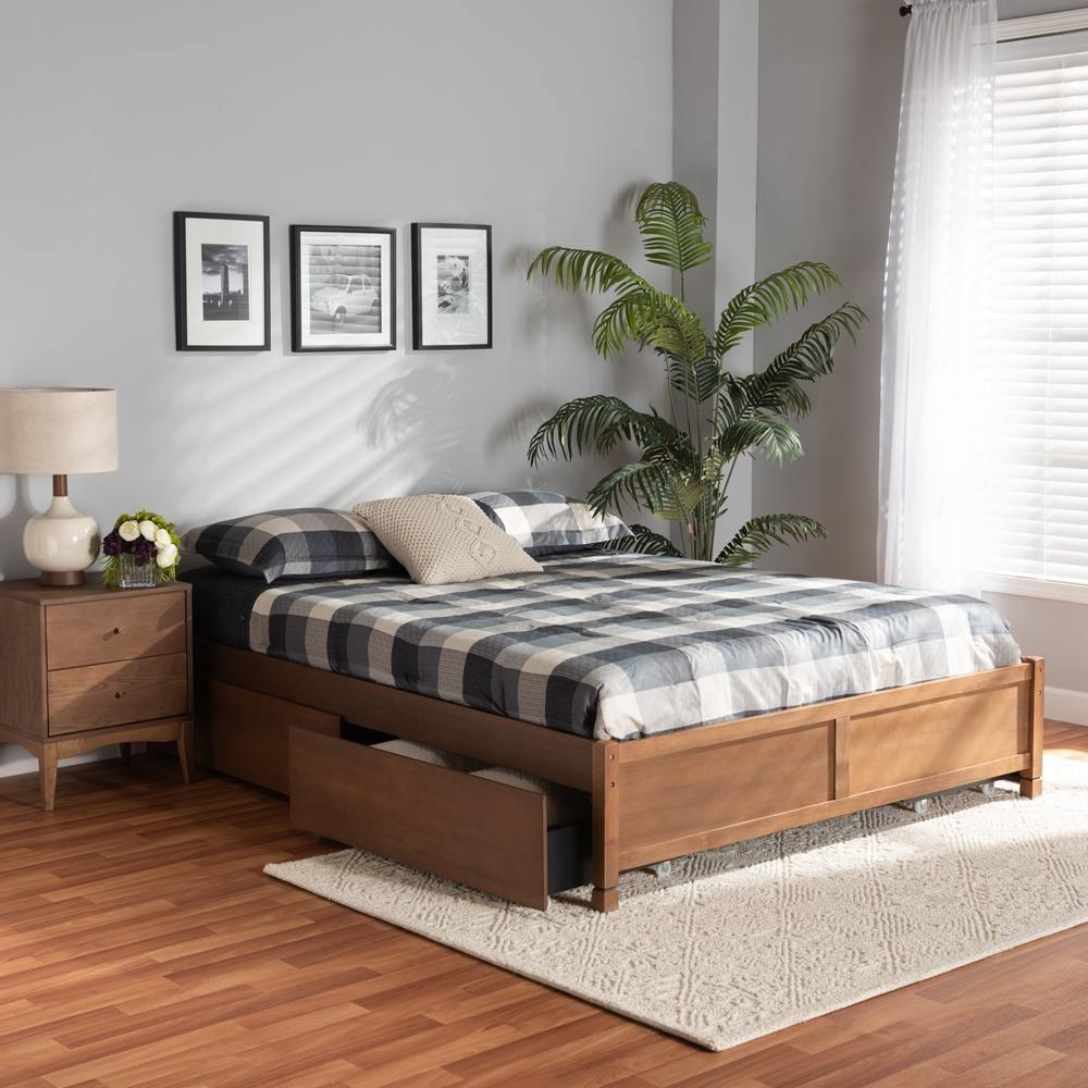 Yara Modern and Contemporary Walnut Brown Finished Wood Full Size 4-Drawer Platform Storage Bed Frame FredCo