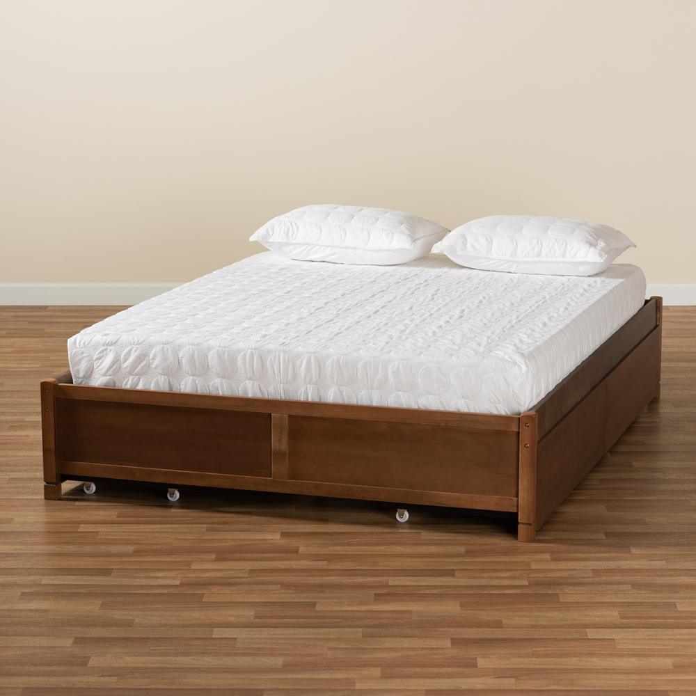 Yara Modern and Contemporary Walnut Brown Finished Wood Queen Size 4-Drawer Platform Storage Bed Frame FredCo