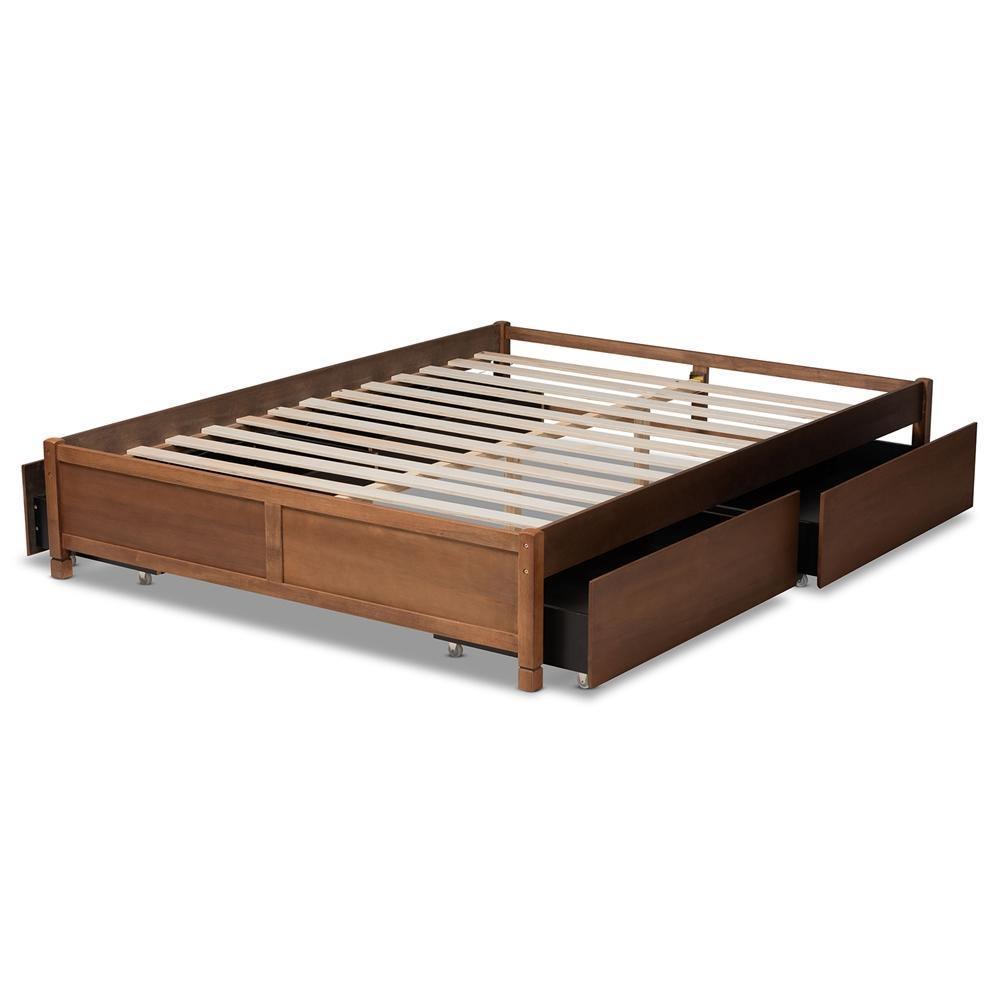 Yara Modern and Contemporary Walnut Brown Finished Wood Queen Size 4-Drawer Platform Storage Bed Frame FredCo