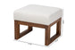 Yashiya Mid-Century Modern Off-White Boucle Upholstered and Walnut Brown Finished Wood Ottoman Footstool FredCo
