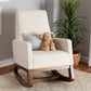 Yashiya Mid-Century Modern Off-White Boucle Upholstered and Walnut Brown Finished Wood Rocking Chair FredCo