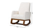 Yashiya Mid-Century Modern Off-White Boucle Upholstered and Walnut Brown Finished Wood Rocking Chair FredCo