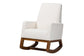 Yashiya Mid-Century Modern Off-White Boucle Upholstered and Walnut Brown Finished Wood Rocking Chair FredCo