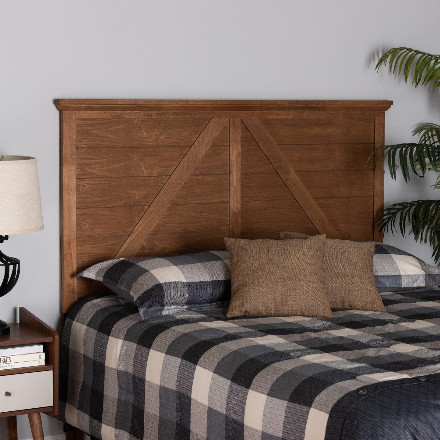 Yorick Classic and Traditional Ash Walnut Finished Wood Queen Size Headboard FredCo
