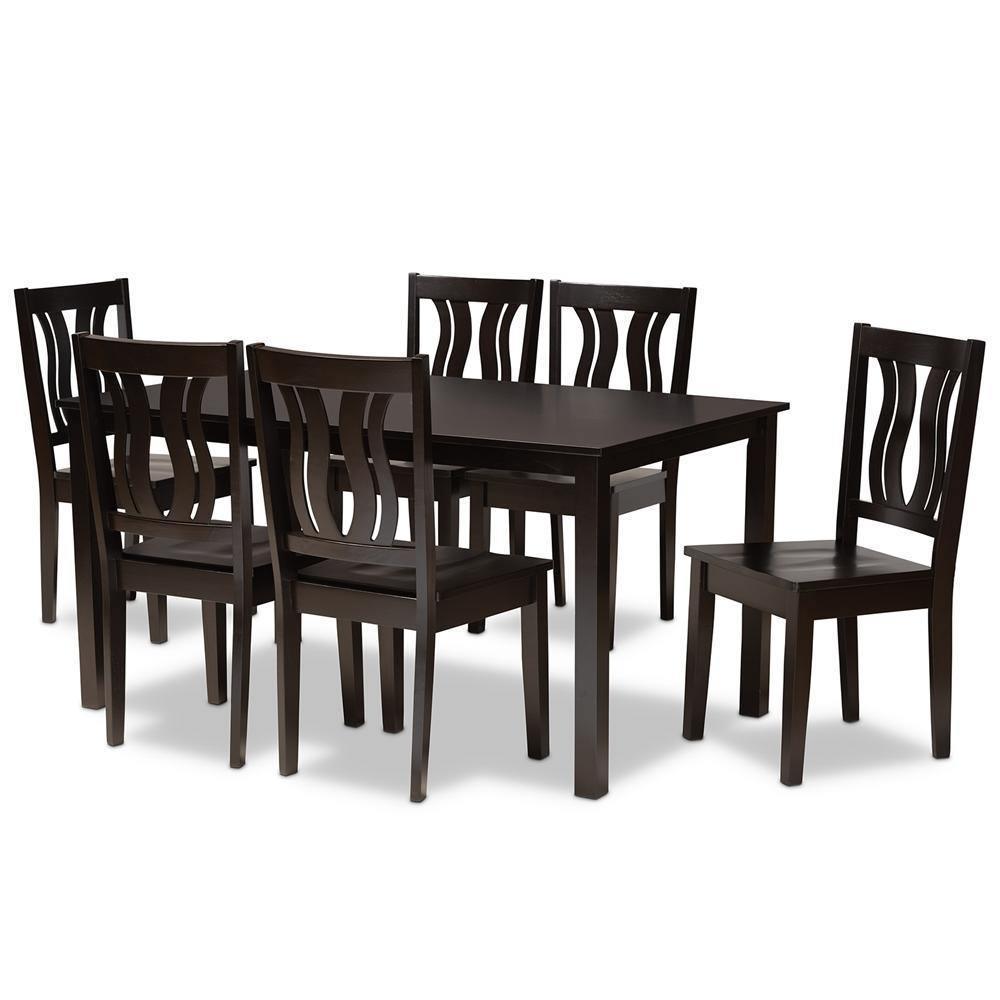 Zamira Modern and Contemporary Transitional Dark Brown Finished Wood 7-Piece Dining Set FredCo