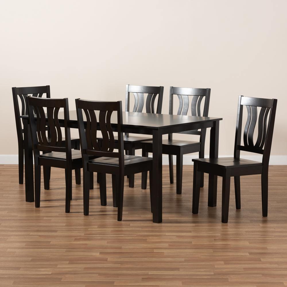 Zamira Modern and Contemporary Transitional Dark Brown Finished Wood 7-Piece Dining Set FredCo