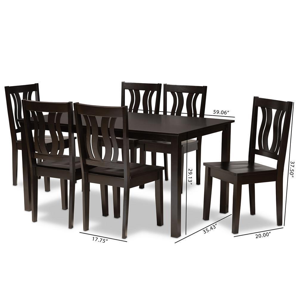 Zamira Modern and Contemporary Transitional Dark Brown Finished Wood 7-Piece Dining Set FredCo