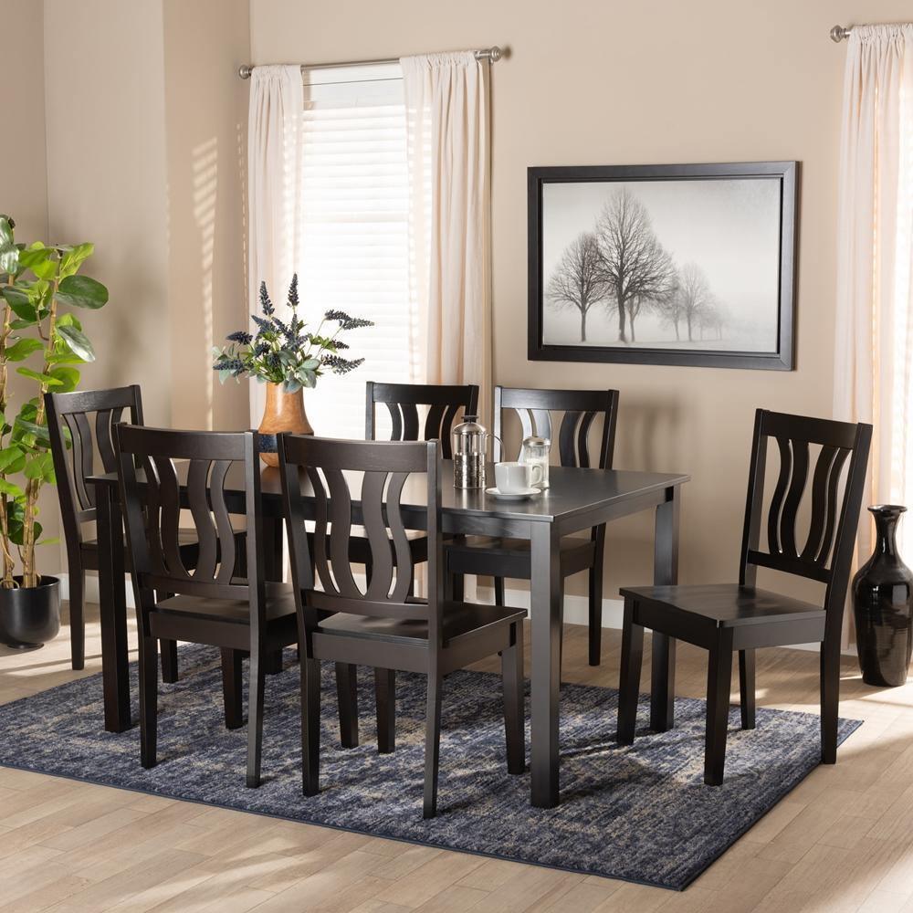 Zamira Modern and Contemporary Transitional Dark Brown Finished Wood 7-Piece Dining Set FredCo