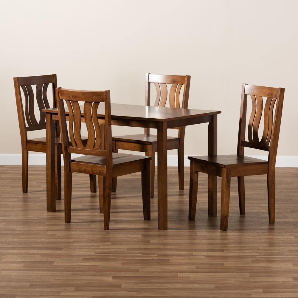 Zamira Modern and Contemporary Transitional Walnut Brown Finished Wood 5-Piece Dining Set FredCo