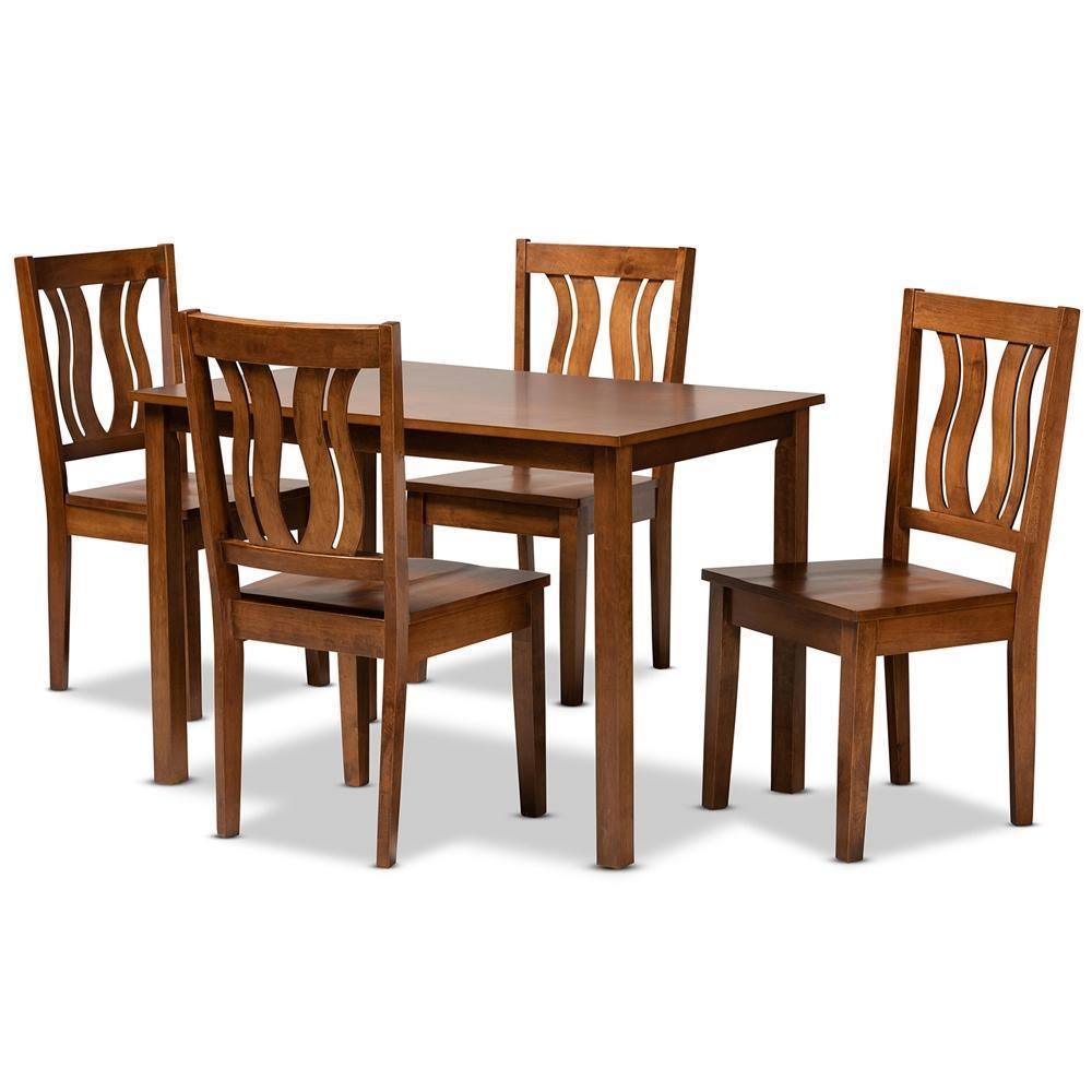 Zamira Modern and Contemporary Transitional Walnut Brown Finished Wood 5-Piece Dining Set FredCo