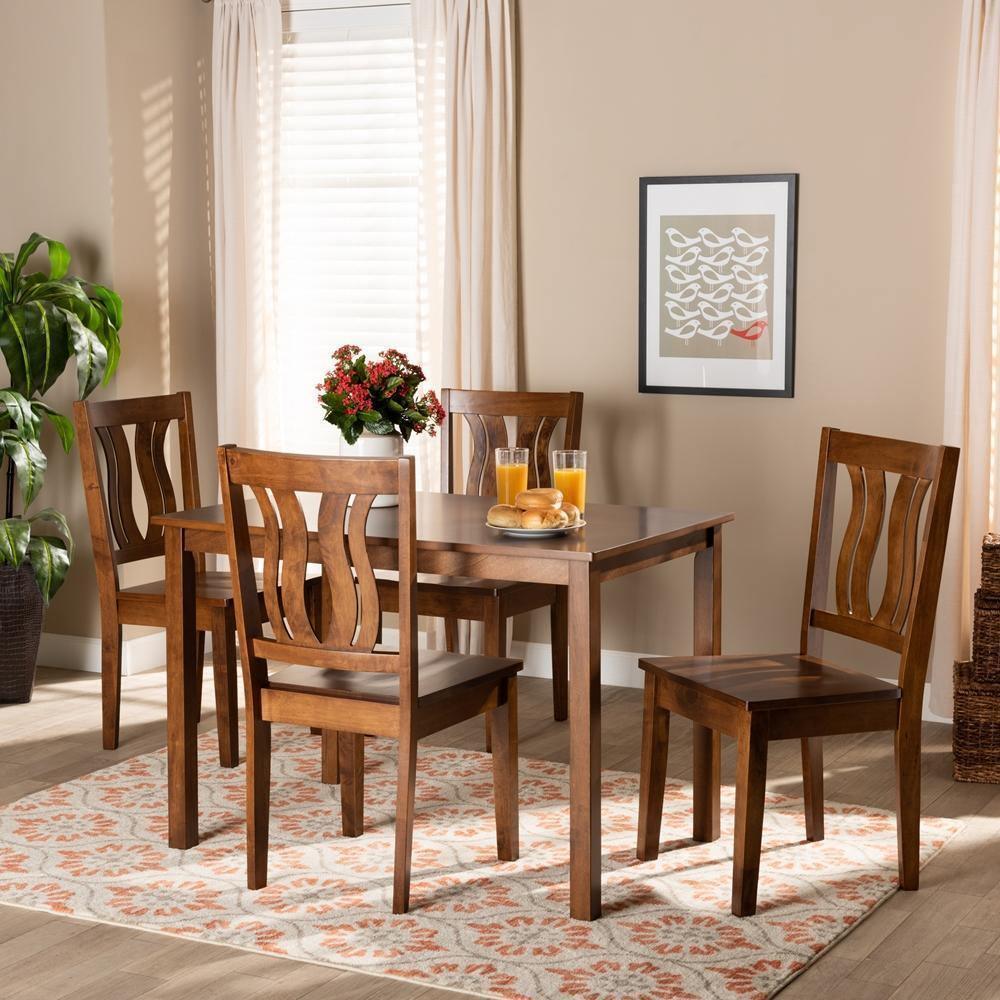 Zamira Modern and Contemporary Transitional Walnut Brown Finished Wood 5-Piece Dining Set FredCo