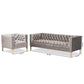 Zanetta Glam and Luxe Gray Velvet Upholstered Gold Finished 2-Piece Sofa and Lounge Chair Set FredCo