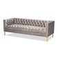 Zanetta Glam and Luxe Gray Velvet Upholstered Gold Finished Sofa FredCo