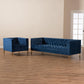 Zanetta Glam and Luxe Navy Velvet Upholstered Gold Finished 2-Piece Sofa and Lounge Chair Set FredCo
