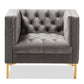 Zanetta Luxe and Glamour Grey Velvet Upholstered Gold Finished Lounge Chair FredCo