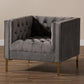 Zanetta Luxe and Glamour Grey Velvet Upholstered Gold Finished Lounge Chair FredCo