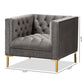 Zanetta Luxe and Glamour Grey Velvet Upholstered Gold Finished Lounge Chair FredCo