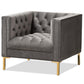 Zanetta Luxe and Glamour Grey Velvet Upholstered Gold Finished Lounge Chair FredCo