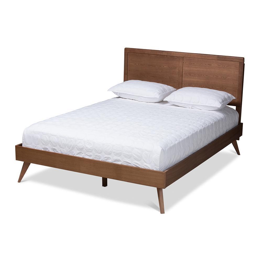 Zenon Mid-Century Modern Walnut Brown Finished Wood Full Size Platform Bed FredCo