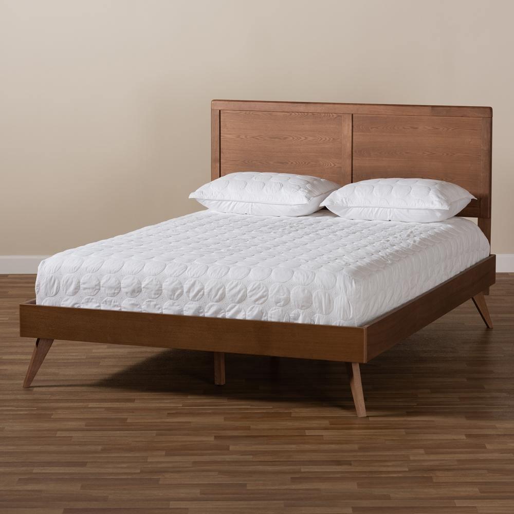 Zenon Mid-Century Modern Walnut Brown Finished Wood Full Size Platform Bed FredCo