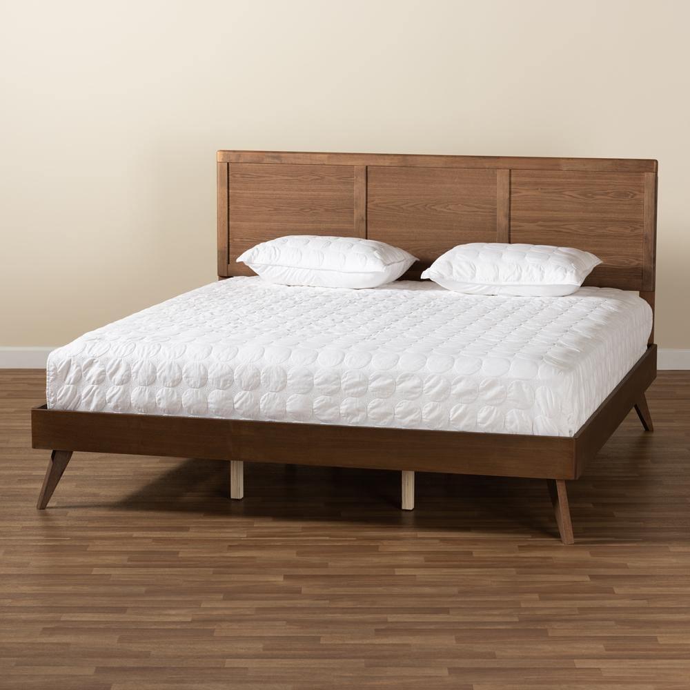Zenon Mid-Century Modern Walnut Brown Finished Wood King Size Platform Bed FredCo