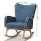 Zoelle Mid-Century Modern Blue Fabric Upholstered Natural Finished Rocking Chair FredCo