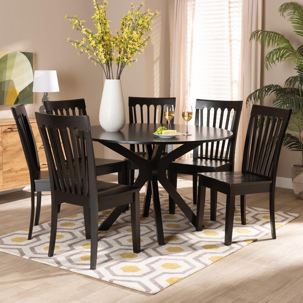 Zora Modern and Contemporary Dark Brown Finished Wood 7-Piece Dining Set FredCo