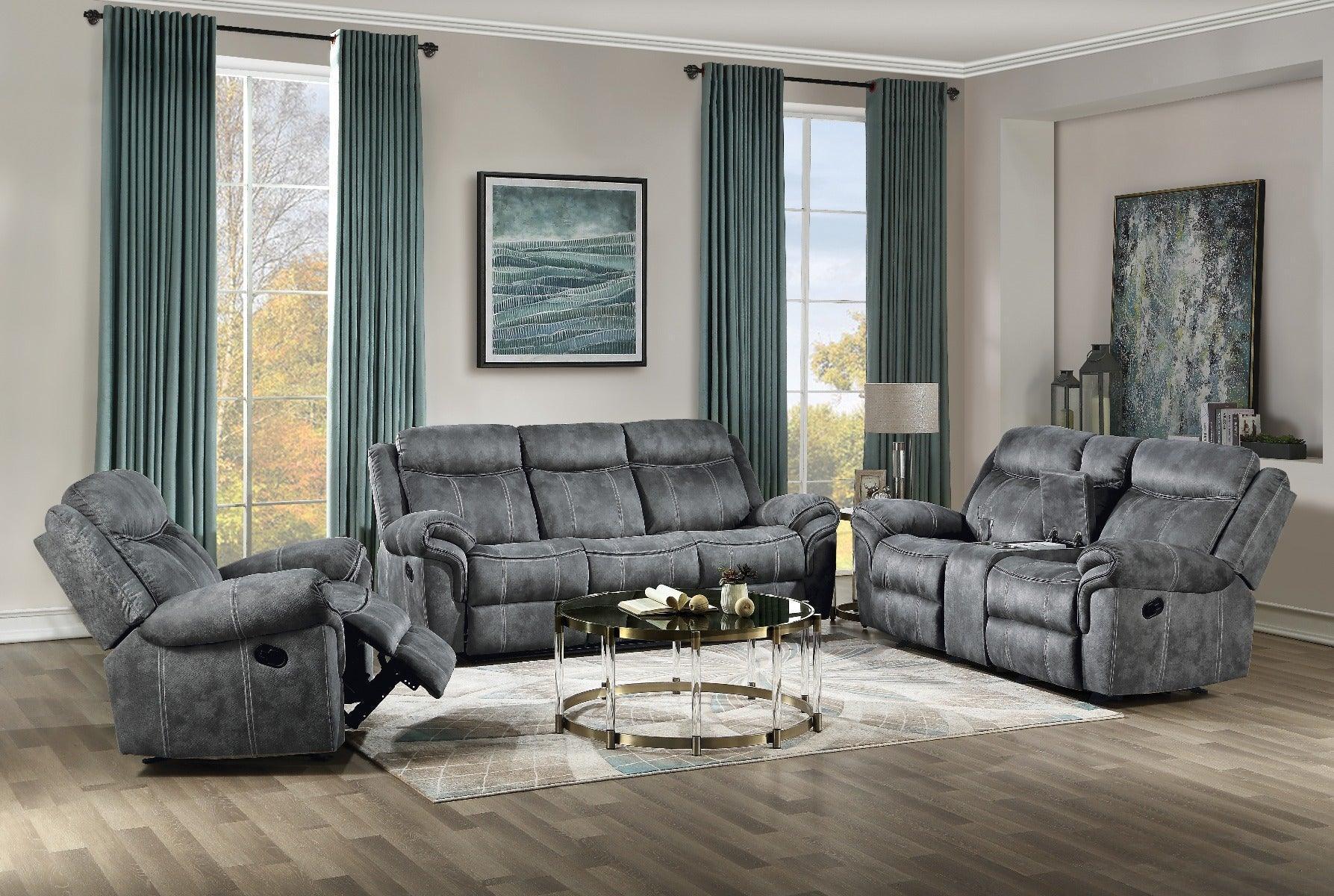 Zubaida Sofa w/USB Port & Console(Motion) Two Tone Gray Velvet FredCo
